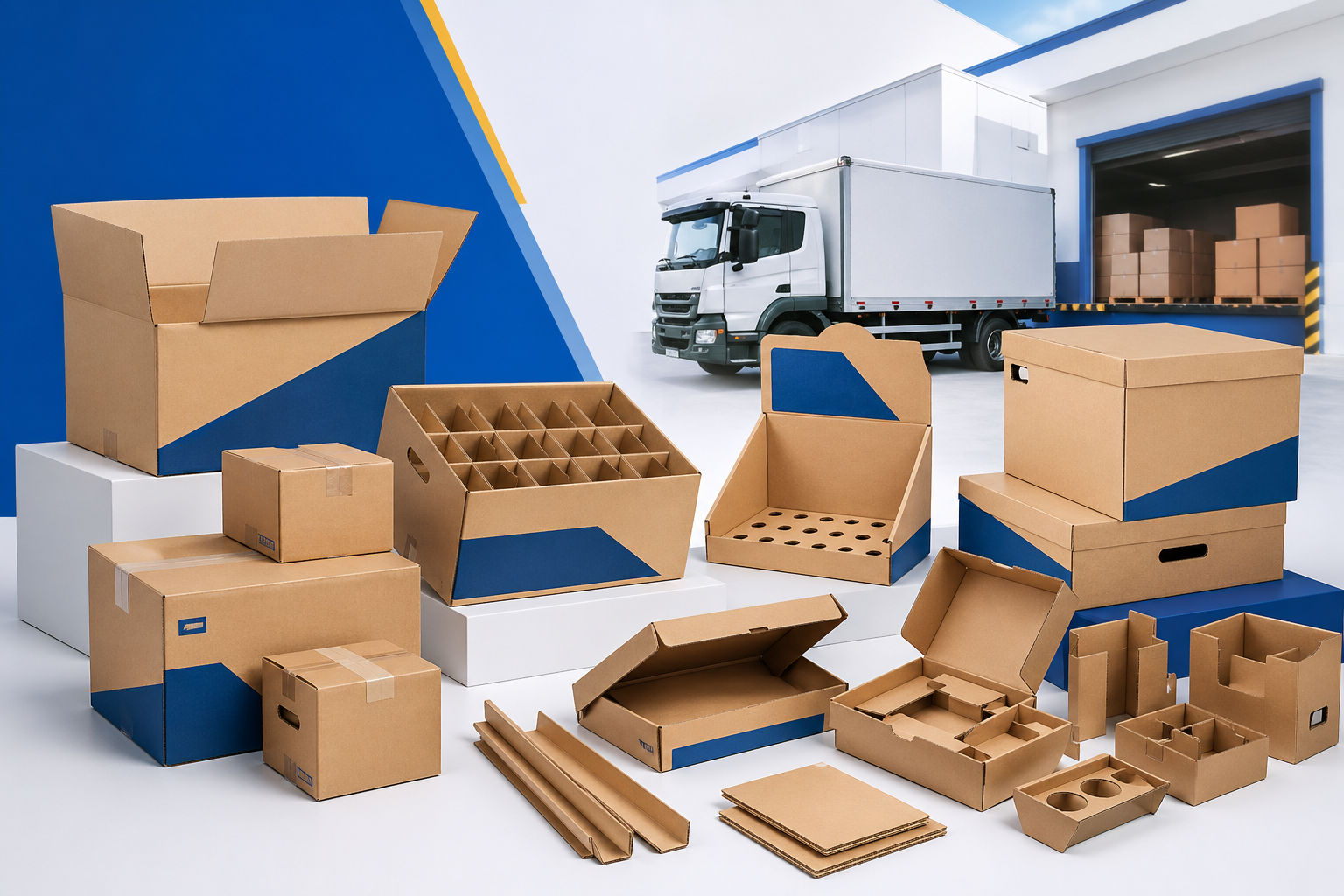 Modelos de caixas de papelão e logística